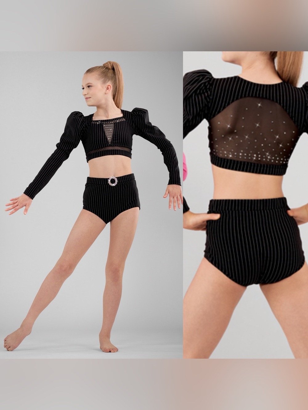 Weissman Dance Costume black pinstripe menswear tux suit Spotlight 16760 MC chil